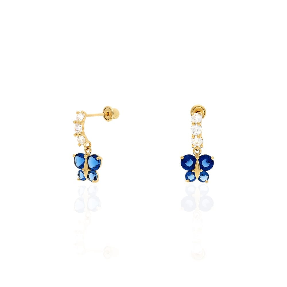 14K Yellow Gold CZ Birthstone Butterfly Earrings 15mm
