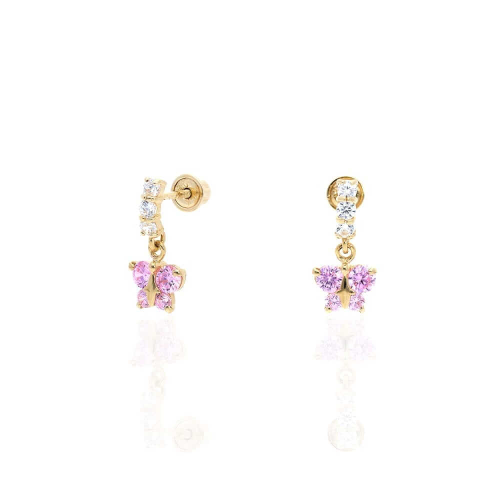 14K Yellow Gold Gemstone Birthstone Butterfly Earrings 12mm