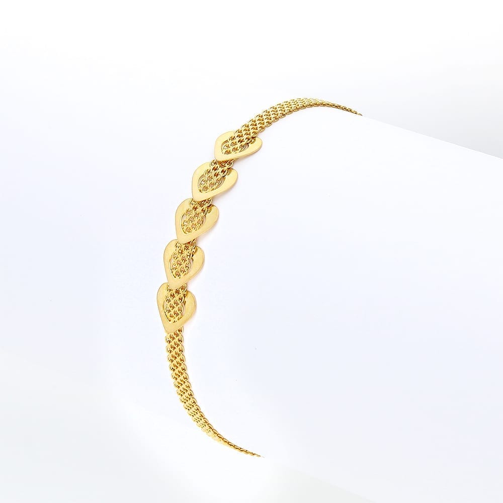14k Solid Yellow Gold Panther Open Heart Bracelet 7.5"