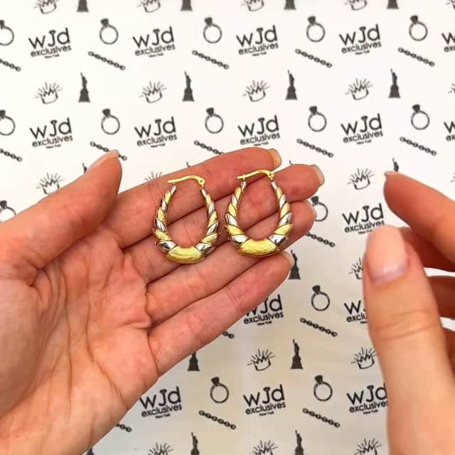 14k Yellow White Gold Two-Tone Croissant Creole Hoop Earrings 30mm