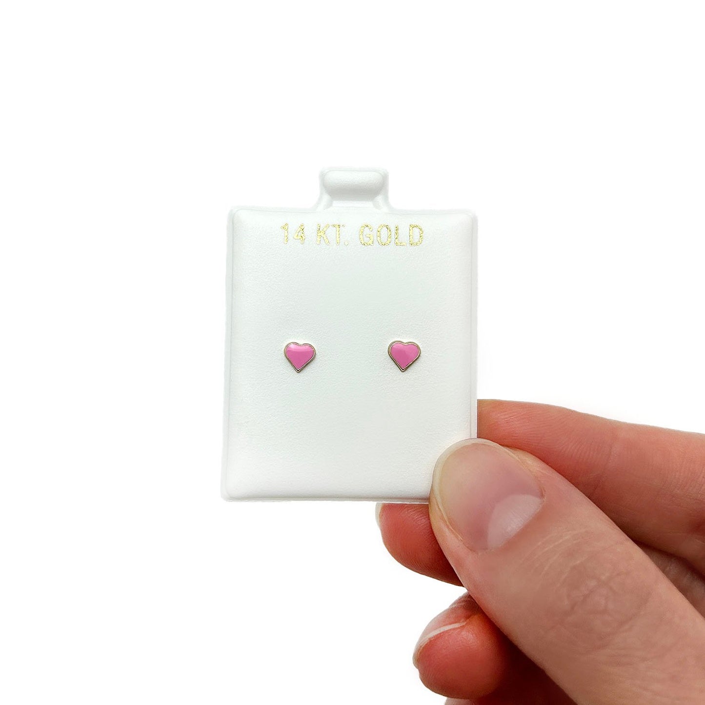 14K Solid Yellow Gold Pink Enamel Heart Baby Screwback Stud Kid Earrings