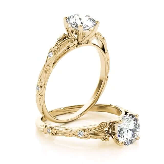 1.05CTW Real Diamond & Moissanite 18K Real Gold Yellow Classic Engagement Ring