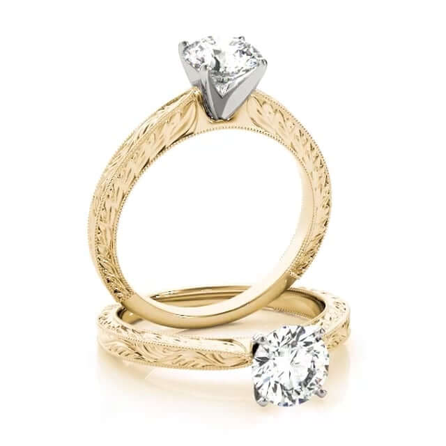 2CT Real Moissanite 18K Gold Yellow Antique-Style Filigree Engagement Ring