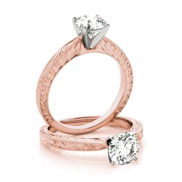 2CT Real Moissanite 18K Gold Rose Antique-Style Filigree Engagement Ring