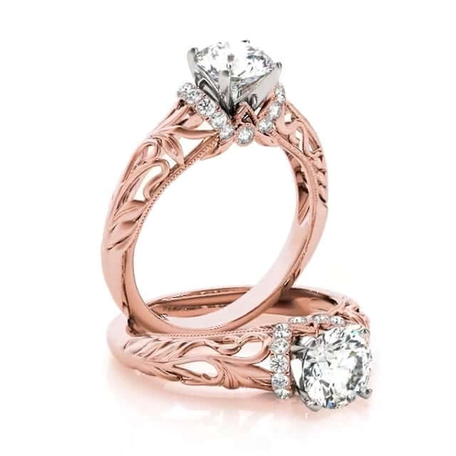 1.20CTW Real Diamond And Moissanite 18K Gold Rose Filigree Engagement Ring