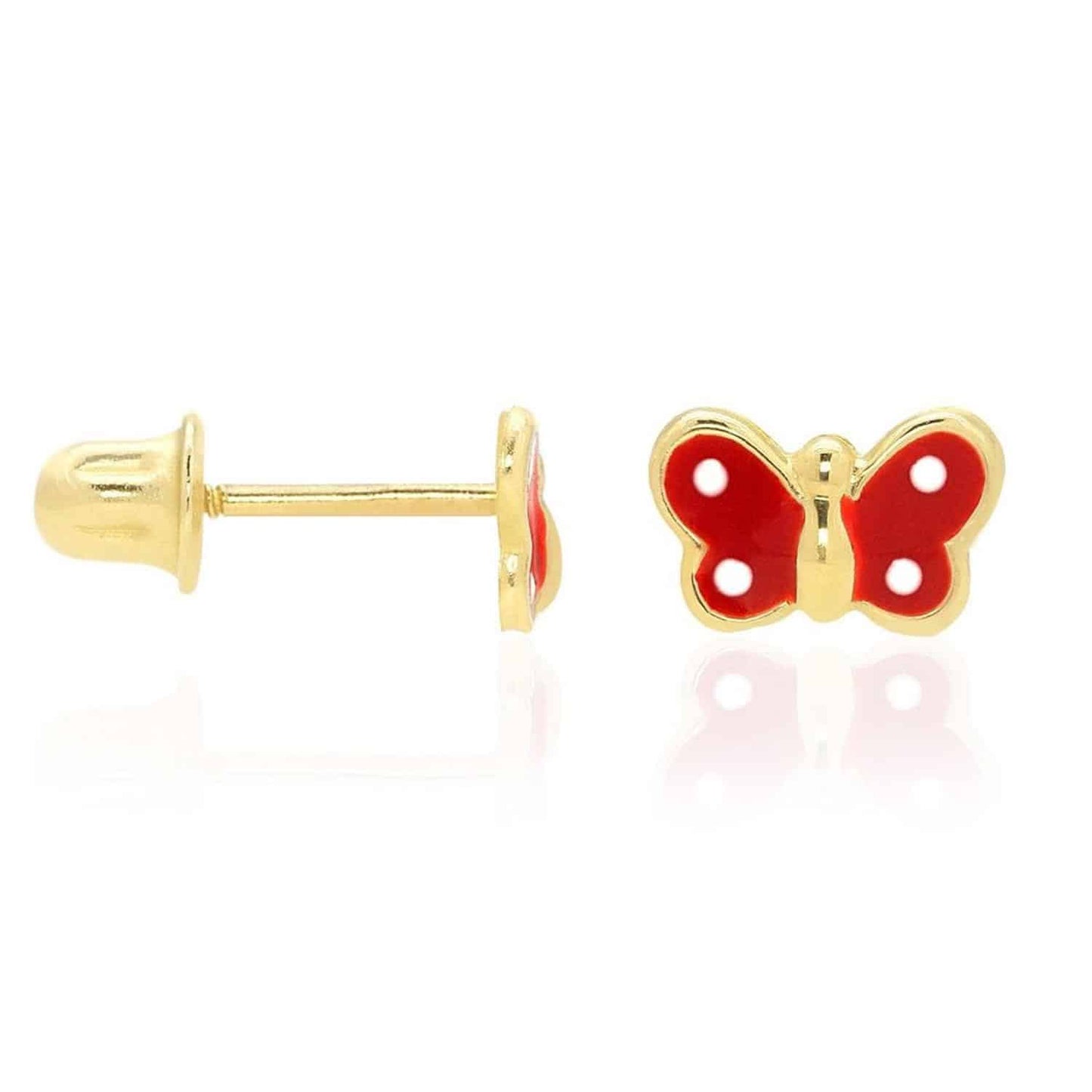 Kids 14K Real Gold Enamel Butterfly Baby Screw Back Stud Earrings 4.5mm