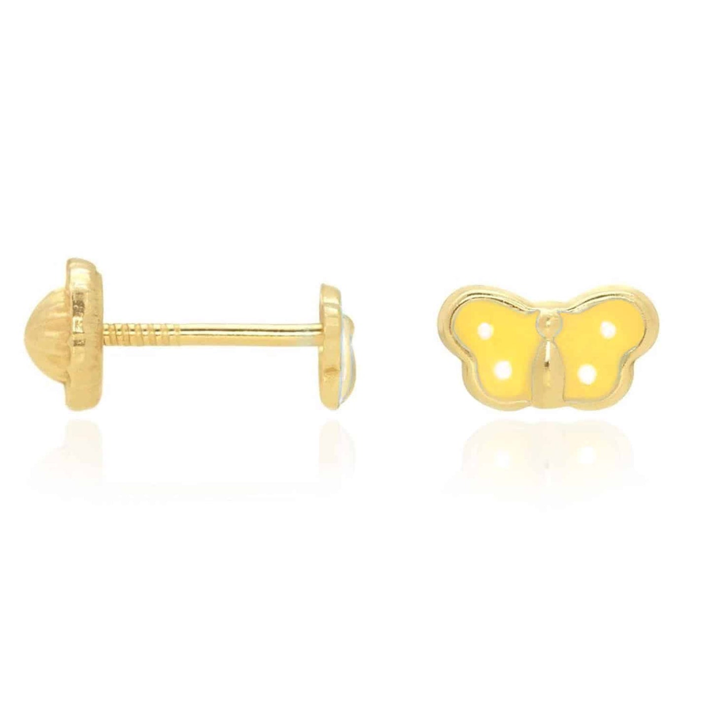 Kids 14K Real Gold Enamel Butterfly Baby Screw Back Stud Earrings 4.5mm