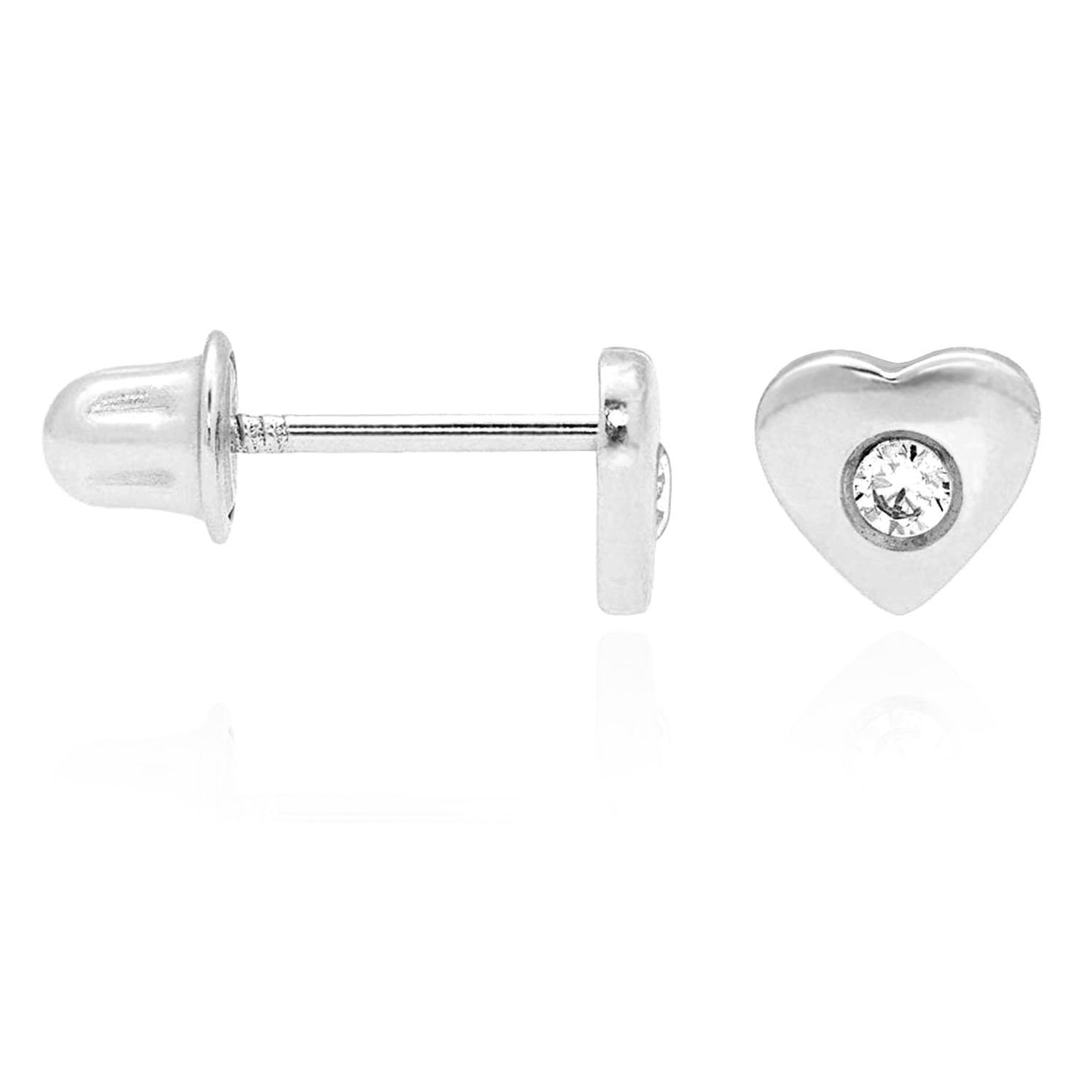 Kid's 14K Yellow White Gold White Zircon Heart Screw Back Stud Earrings 5mm