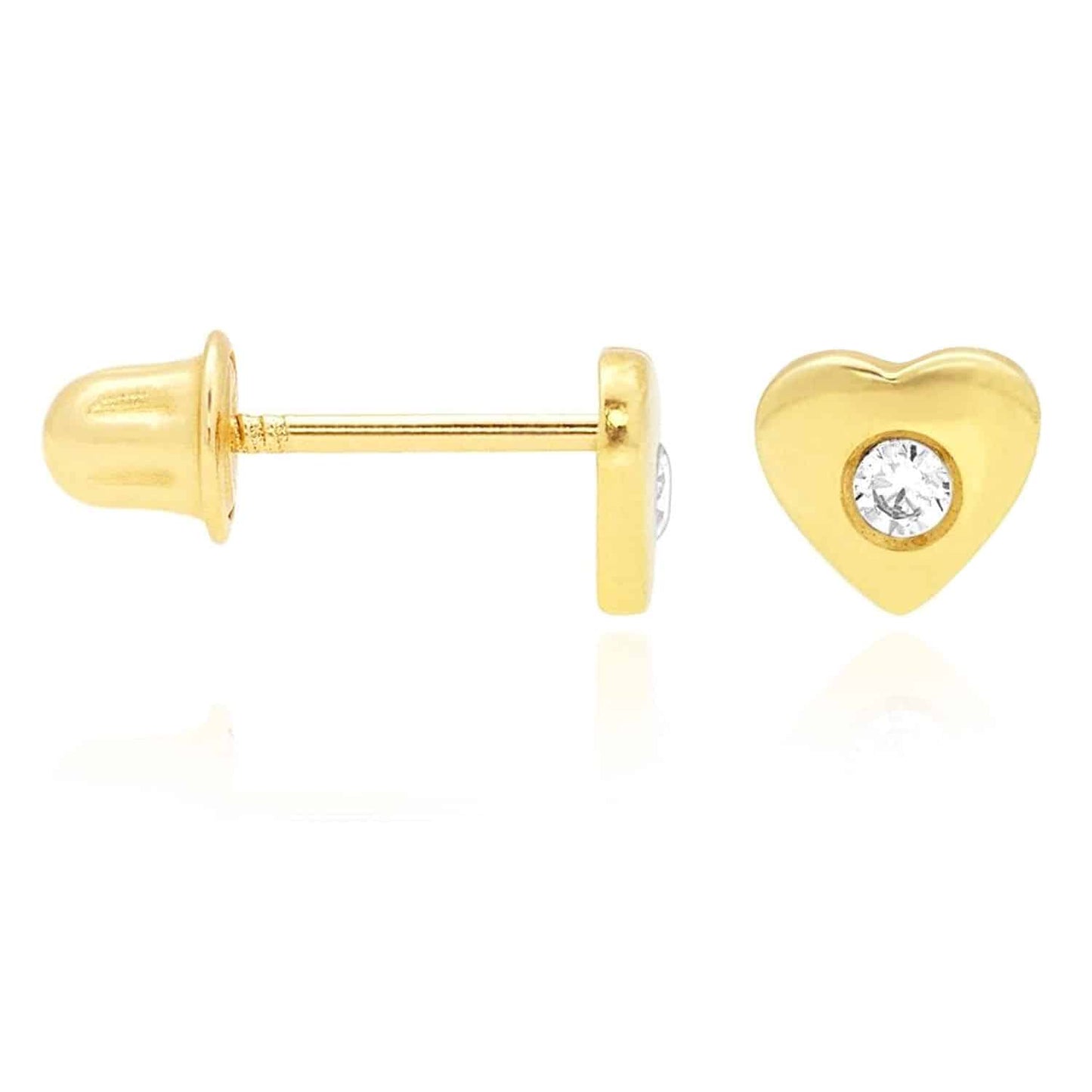 Kid's 14K Yellow White Gold White Zircon Heart Screw Back Stud Earrings 5mm