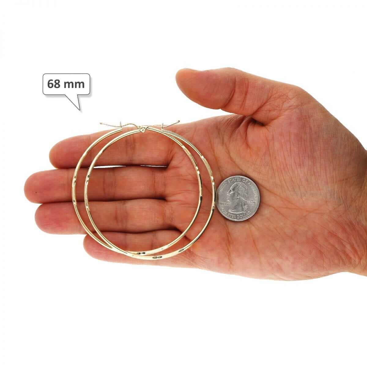 14K Yellow Gold 2mm Diamond-Cut Round Hoop Earrings 22-76mm