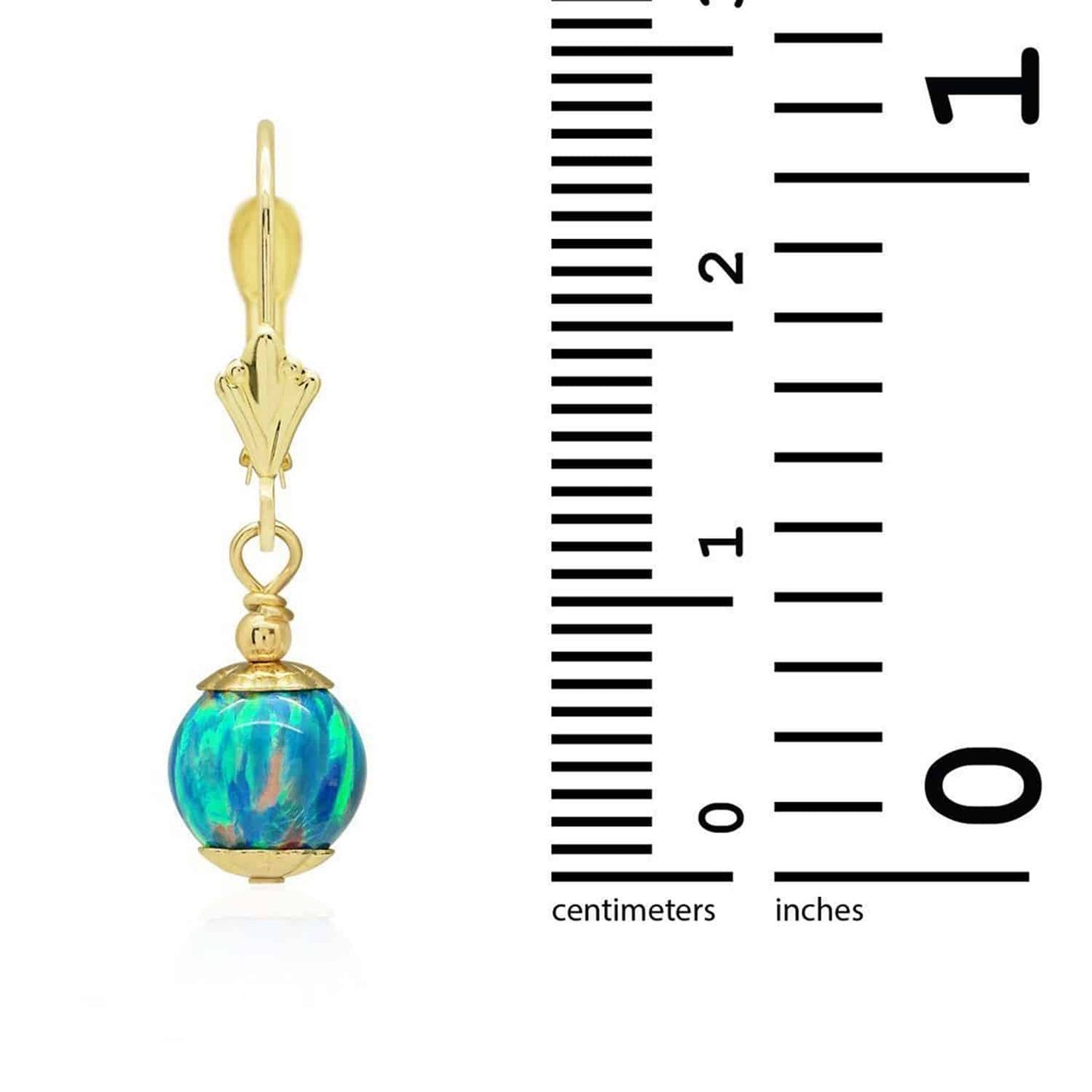 14K Real Gold Fire Opal Ball Dangle Drop Leverback Earrings 7mm