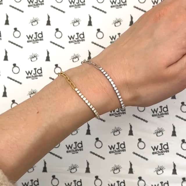 18K Gold Over Silver CZ Paperclip Tennis Bracelet 6.5-7.5" Adjus.