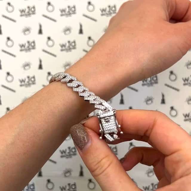 18K White Gold Over Silver 8.5mm Miami Cuban CZ Bracelet (Solid Links) 7"-9"