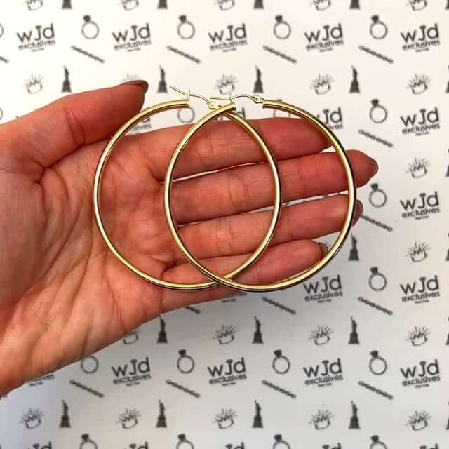 10K Real Gold 3mm Hoop Earrings 2.5"