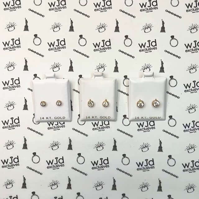 14K Real Gold Bezel CZ Screw Back Stud Earrings 4mm-6mm