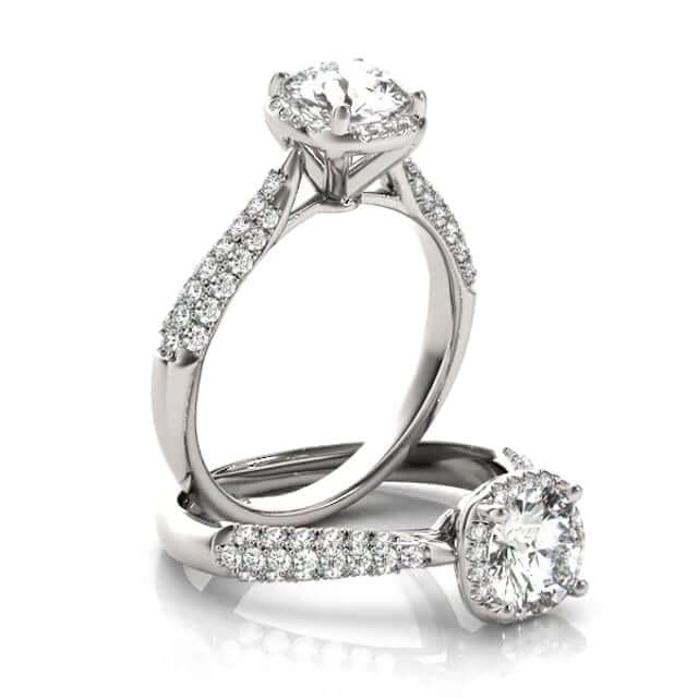 1.25CTW Real Diamond & Moissanite 18K White Gold Round Halo Engagement Ring
