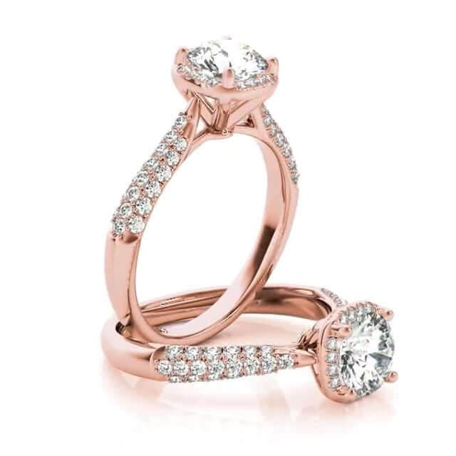 1.25CTW Real Diamond & Moissanite 18K Gold Rose Round Halo Engagement Ring