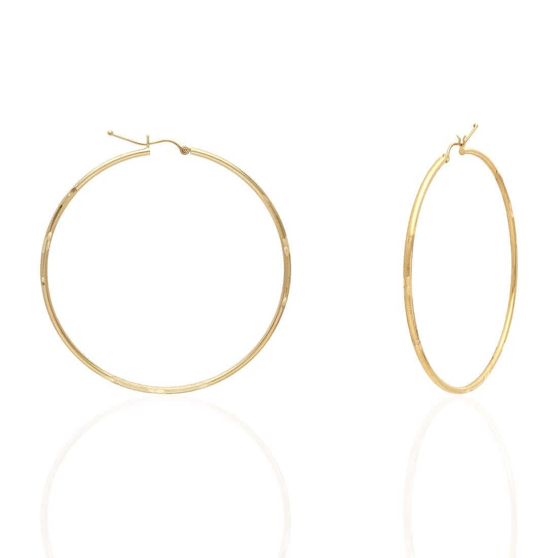 14K Yellow Gold 2mm Diamond-Cut Round Hoop Earrings 22-76mm