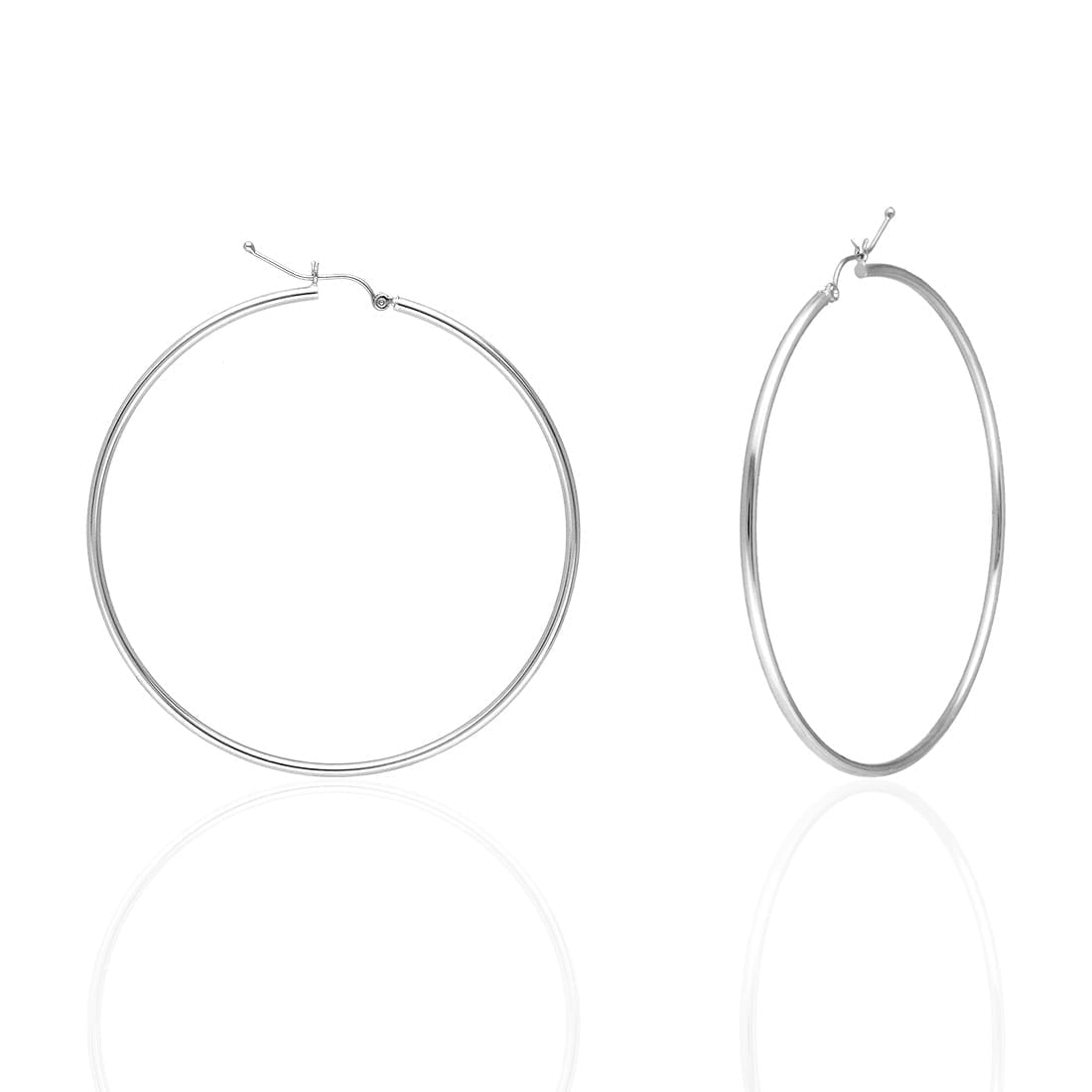 14K Yellow White Gold 2mm Round Hoop Earrings 22mm-76mm
