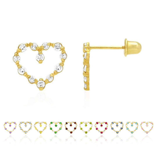 0.75CTW Gemstone 14k Yellow Gold Heart Screw Back Stud Earrings