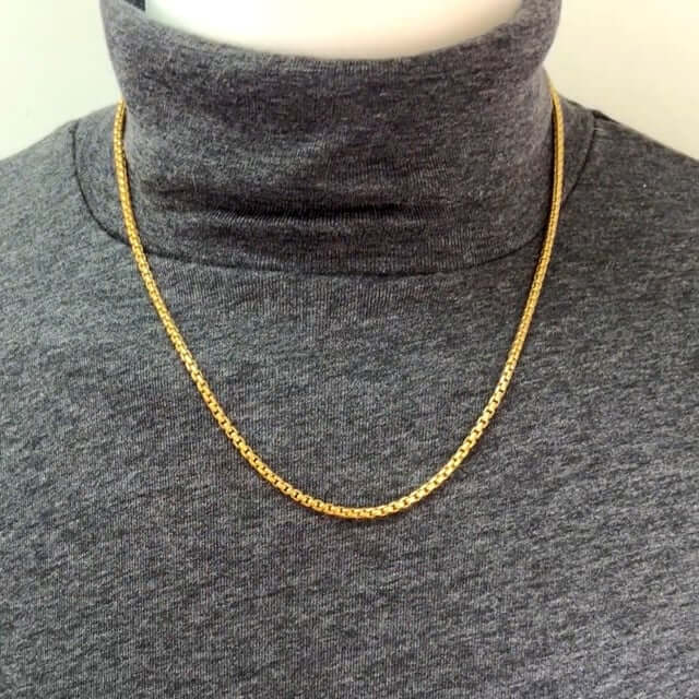 18K Yellow Gold Over Sterling Silver 3mm Solid Round Box Chain Necklace 18"-24"