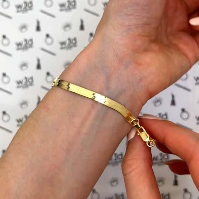 18K Gold Over Silver CZ Butterfly Herringbone Bracelet 7.25"