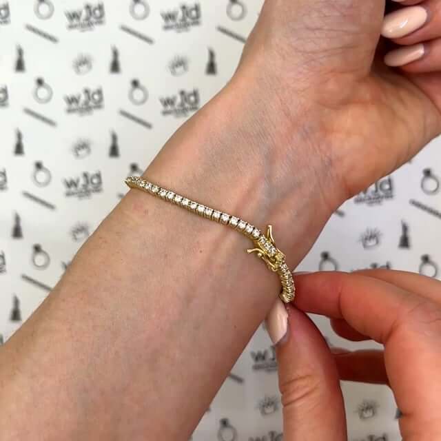 18K Yellow Gold Over Sterling Silver CZ 2mm Tennis Bracelet 5"-7"