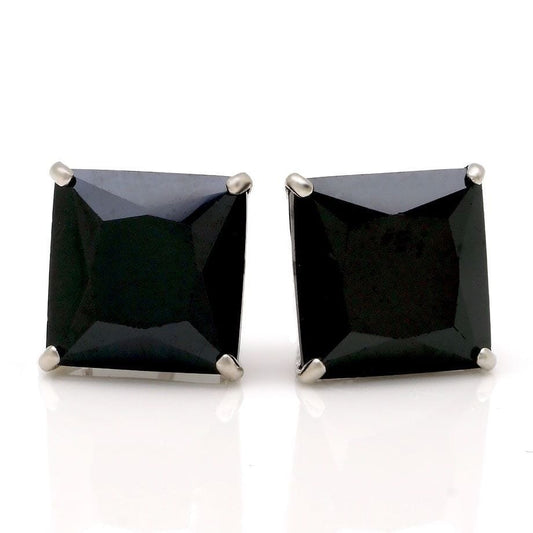 6CTW CZ Black Princess 14K White Gold Push Back Stud Earrings 8mm
