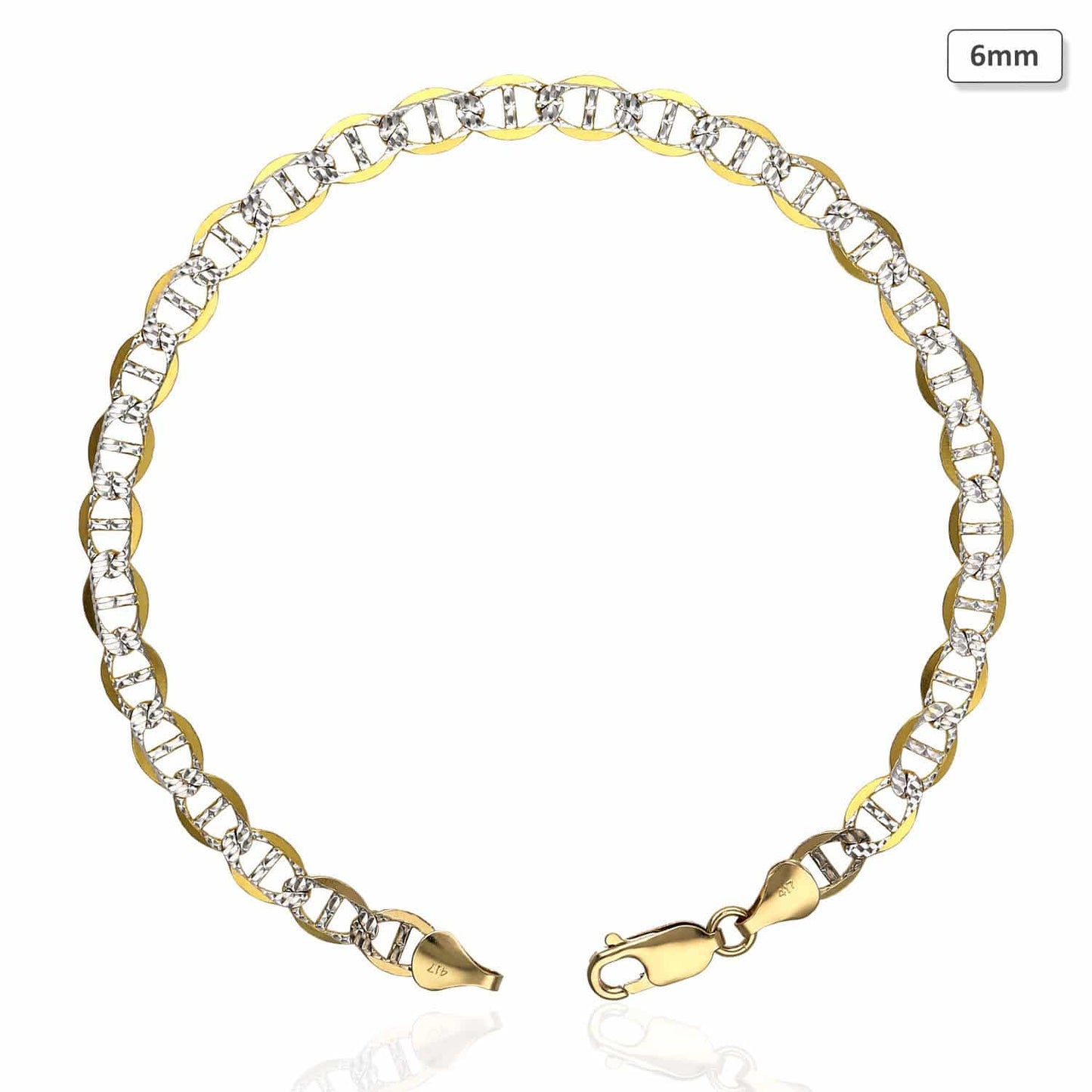 10K Yellow Gold Diamond Cut Pave 5mm-6mm Anchor Mariner Anklet Bracelet 10"