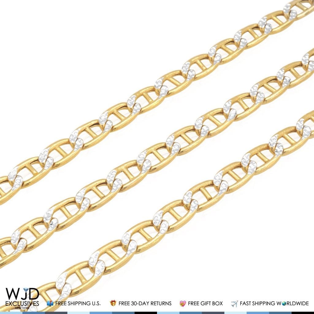 6mm Wide Diamond Cut Marine Anchor Chain Necklace 10K Yellow Gold 22"