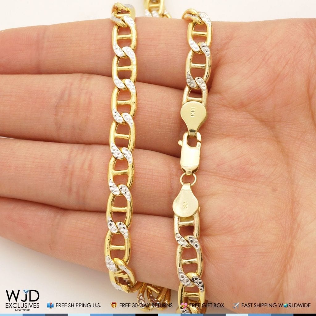 6mm Wide Diamond Cut Marine Anchor Chain Necklace 10K Yellow Gold 22"