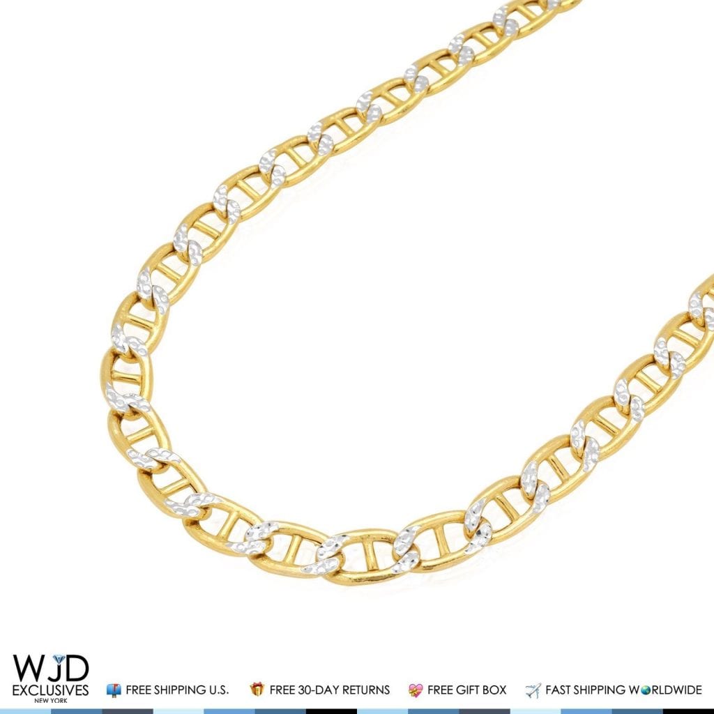 6mm Wide Diamond Cut Marine Anchor Chain Necklace 10K Yellow Gold 22"