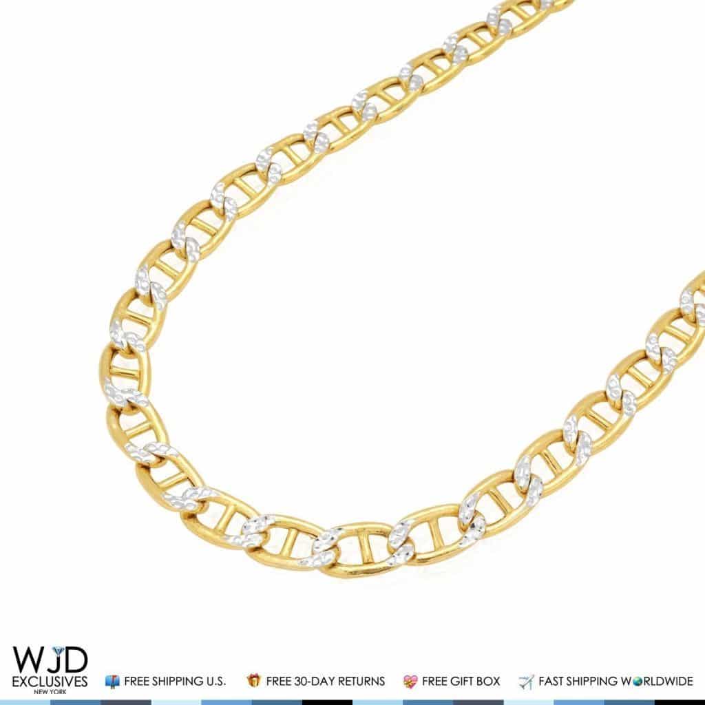 6mm Diamond-Cut Marine Anchor Chain 10K Yellow Gold 24"