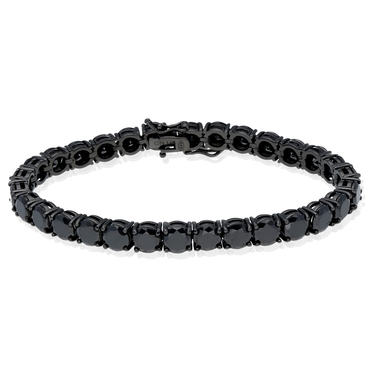 925 Black Plated Sterling Silver 6mm Black Cubic Zirconia Tennis Bracelet 8"