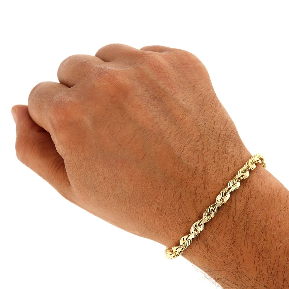 Solid 14k Gold Yellow Diamond Cut 3mm-8mm Rope Bracelet 8.5" HEAVY