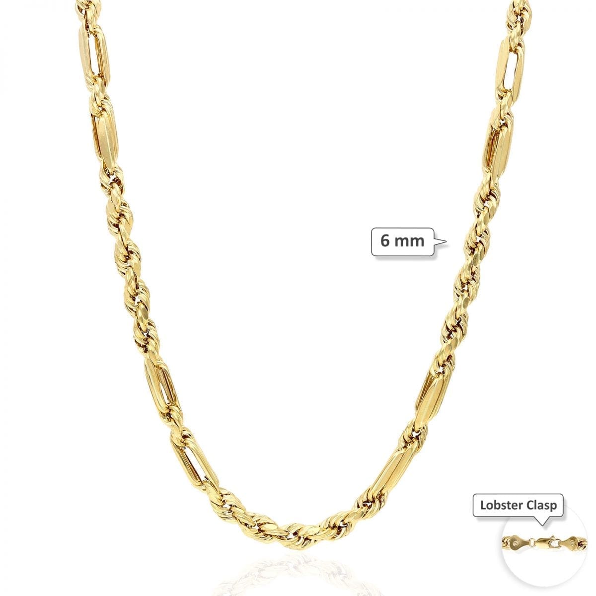 10K Solid Gold Diamond-Cut 4-8mm Milano Hollow Figaro Rope Chain Necklace 20-32"