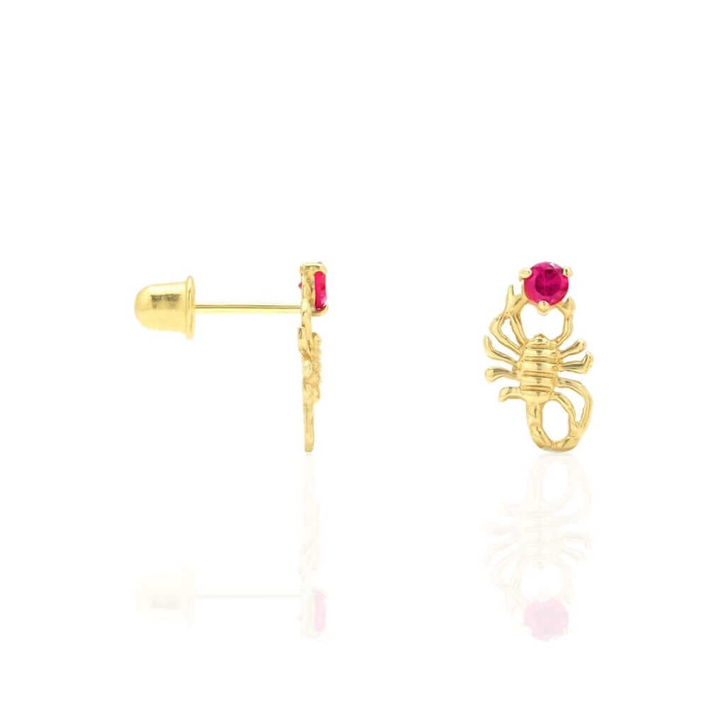 14K Yellow Gold Round Birthstone Scorpion Screw Back Stud Earrings