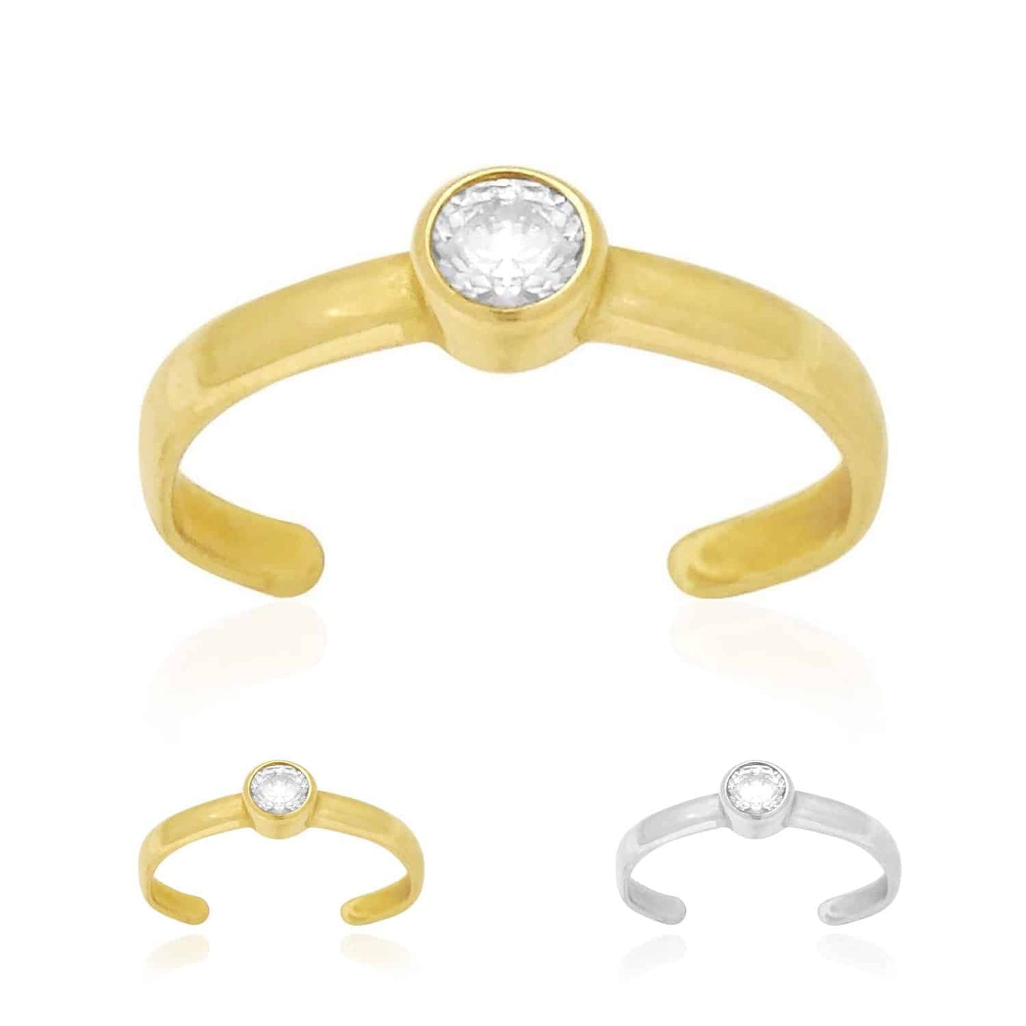 14k Gold Yellow White Bezel Round Simulated White Diamond Toe Ring 0.25Ct