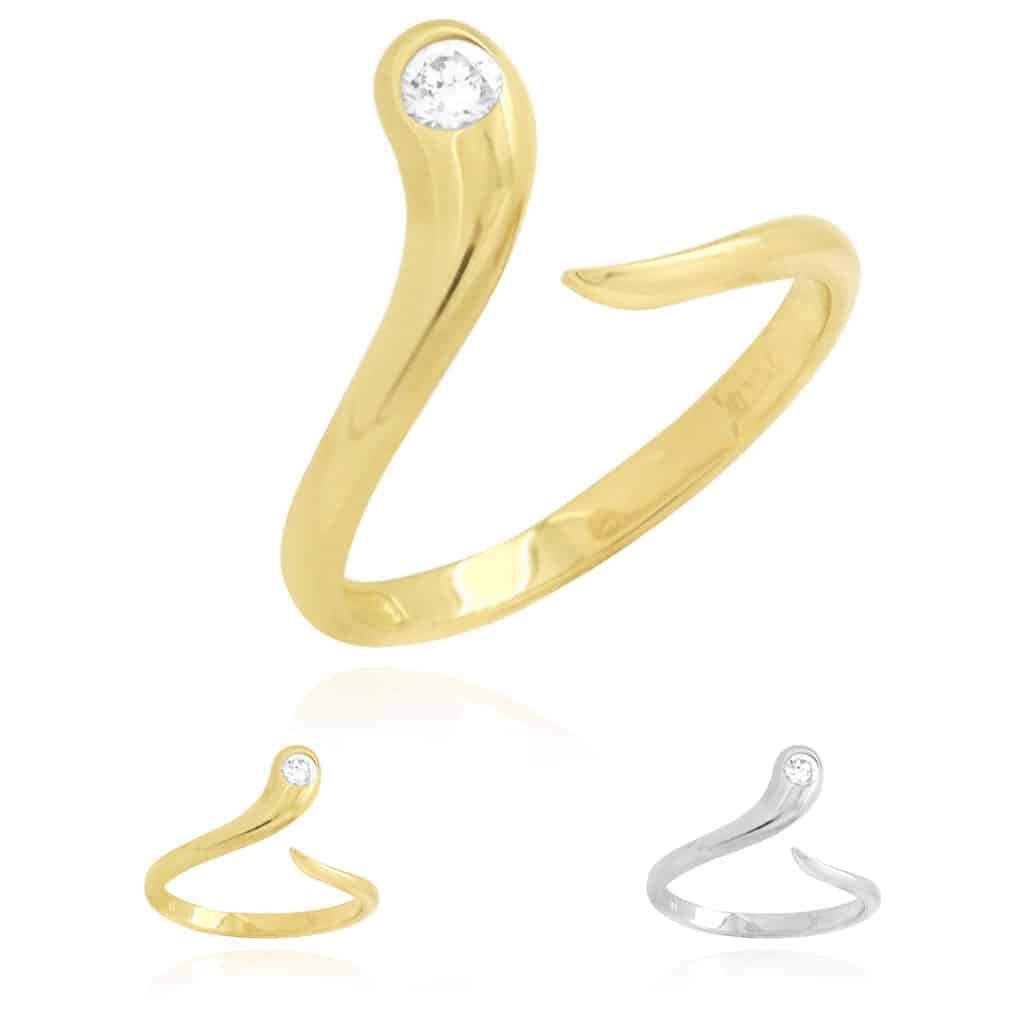 14K Real Gold White Round-Cut 0.15CTW CZ Fancy Midi Knuckle Ring