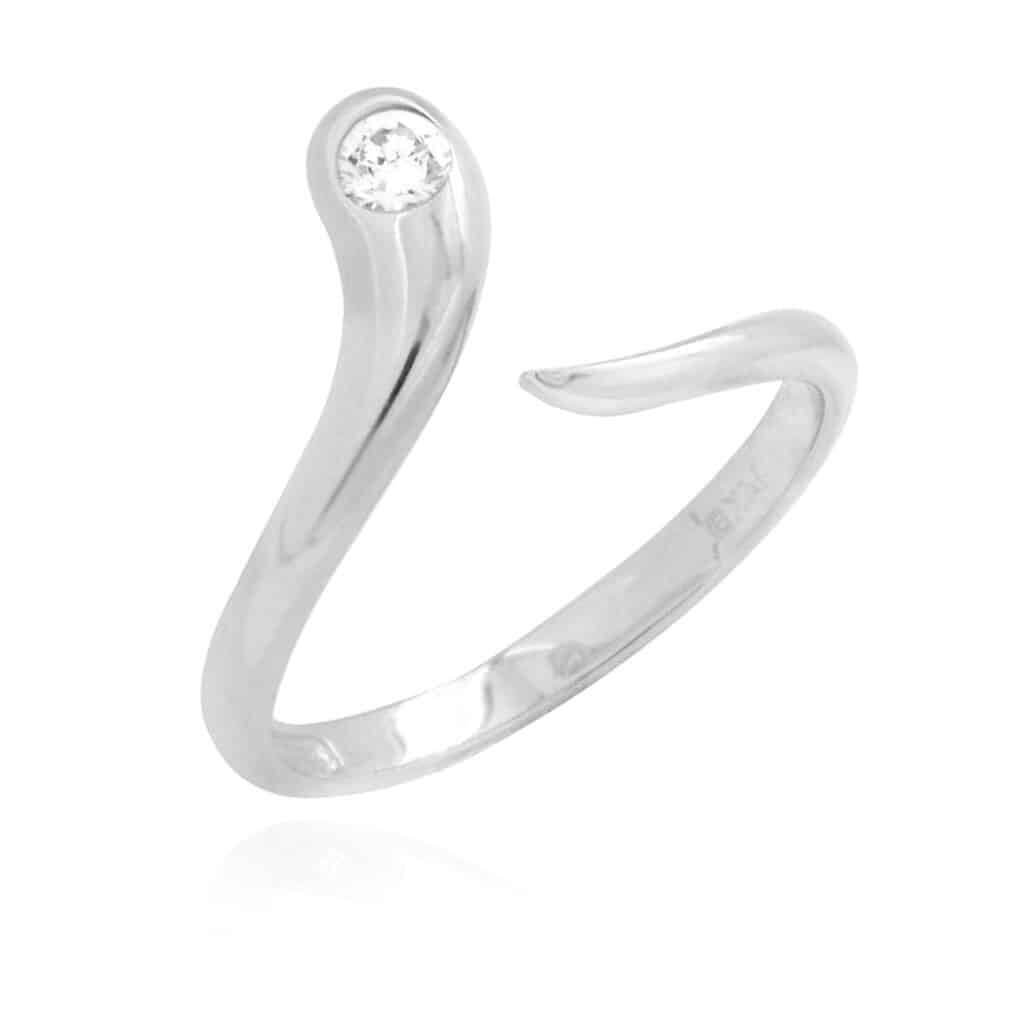 14K White Gold Round-Cut 0.15CTW CZ Fancy Midi Knuckle Ring