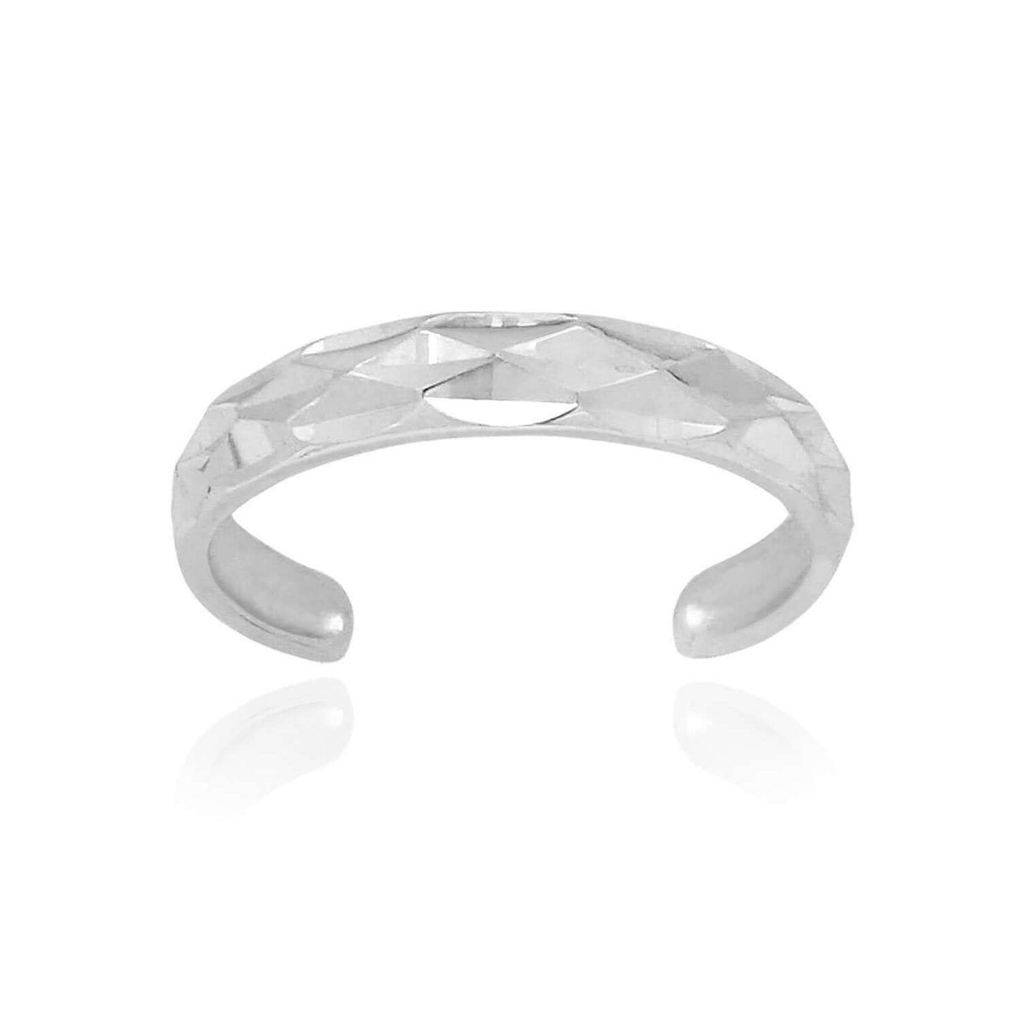 Solid 14K Yellow Gold White Diamond-Cut Toe Ring Size 3 Adjustable