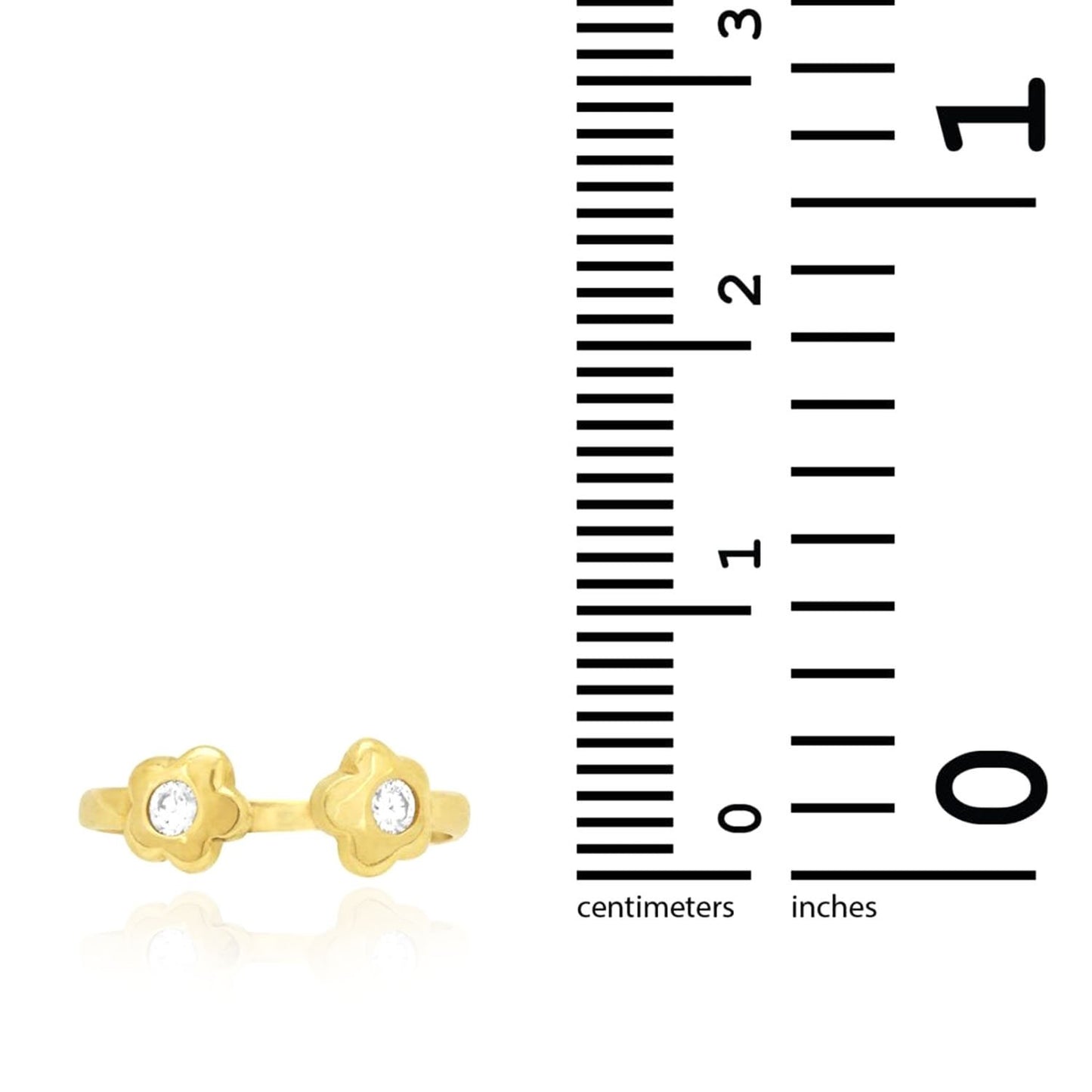 14k Gold Yellow White Midi Knuckle Simulated White Diamond Flower Ring 0.10Ct