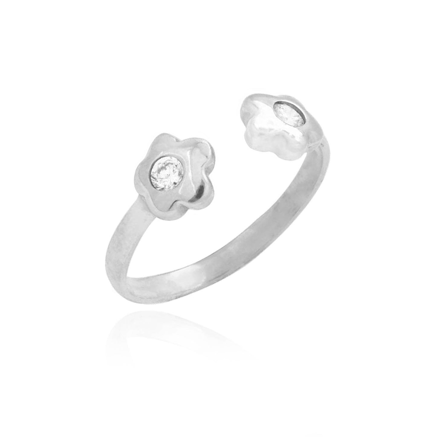 14k Gold Yellow White Midi Knuckle Simulated White Diamond Flower Ring 0.10Ct