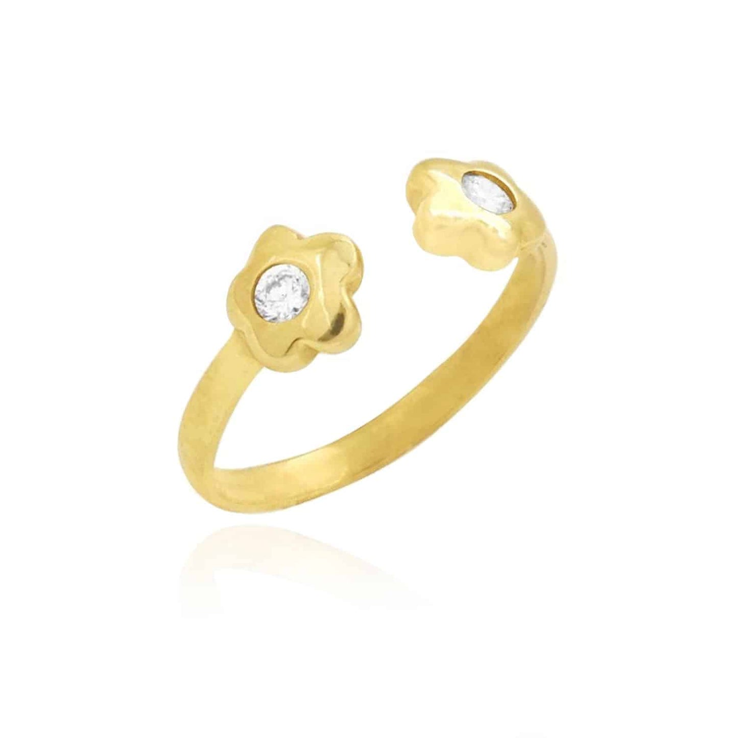 14k Gold Yellow White Midi Knuckle Simulated White Diamond Flower Ring 0.10Ct