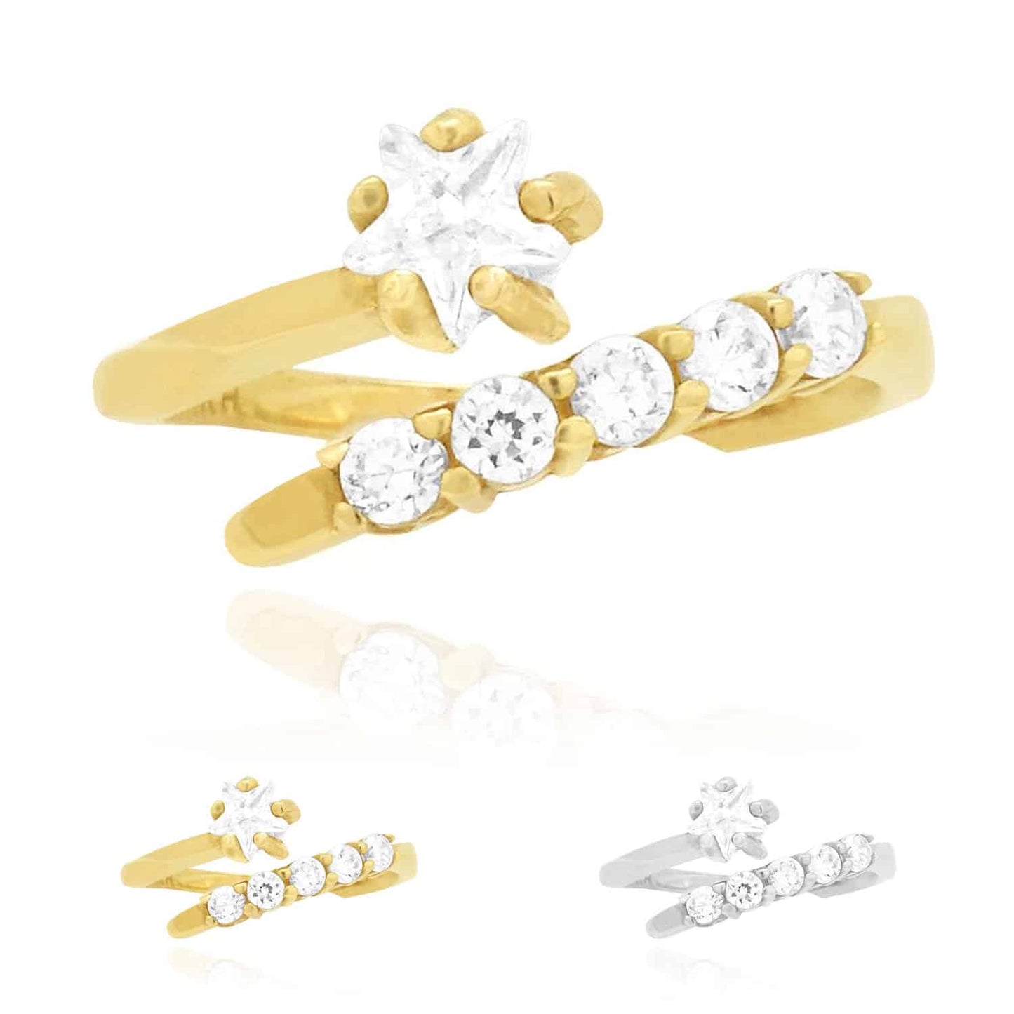 14k Gold Yellow White Midi Knuckle Simulated White Diamond Star Ring 0.50Ct