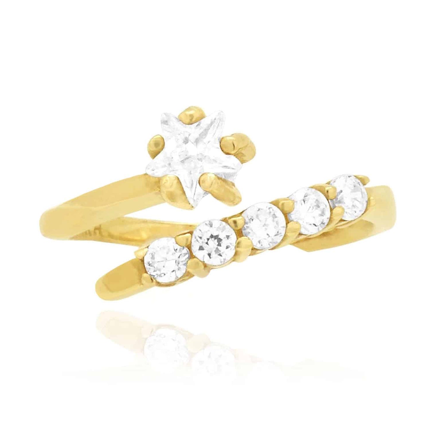 14k Gold Yellow White Midi Knuckle Simulated White Diamond Star Ring 0.50Ct
