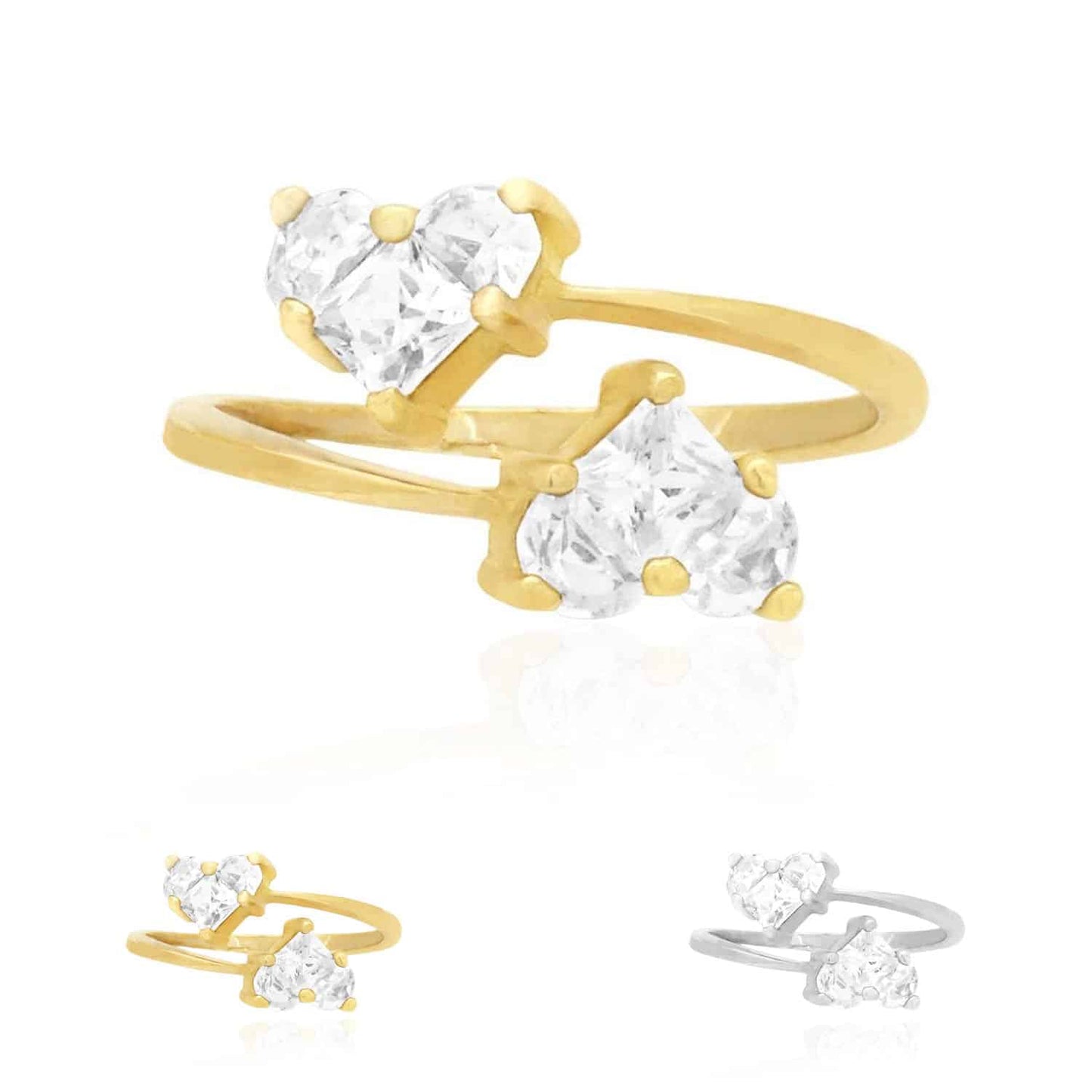14k Yellow & White Gold CZ Heart Shaped Midi Knuckle Ring 0.50Ct