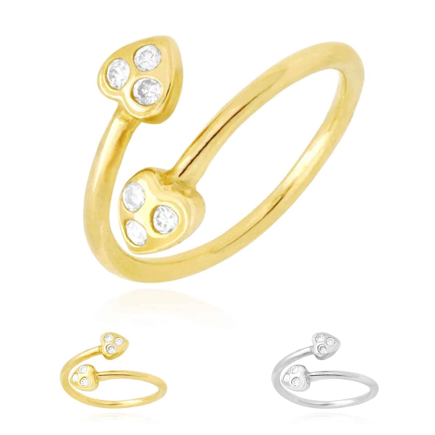 14k Gold Yellow White Round Cut CZ Heart Midi Knuckle Ring 0.15Ct