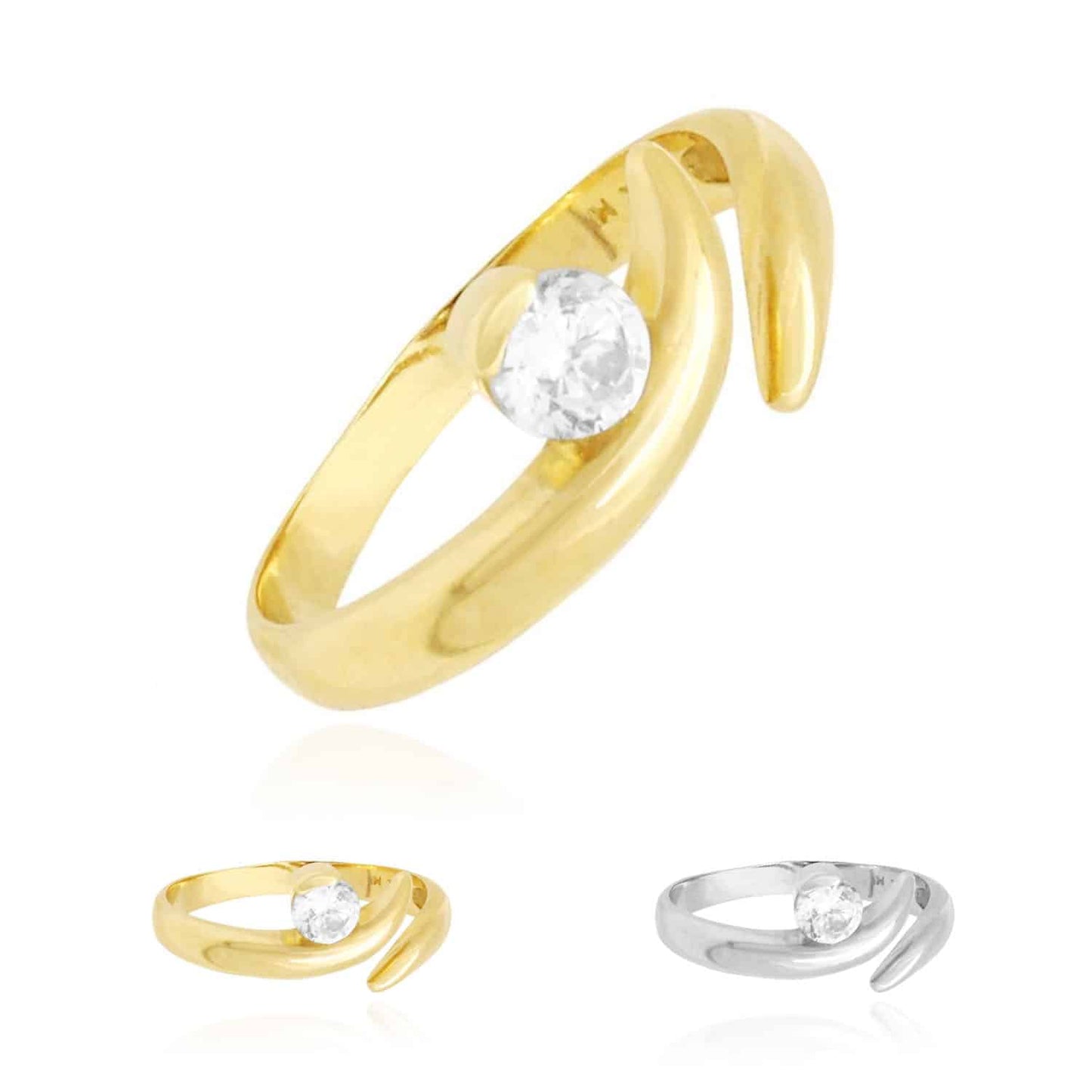 14k Gold Yellow White Simulated White Diamond Fancy Midi Knuckle Ring 0.20Ct