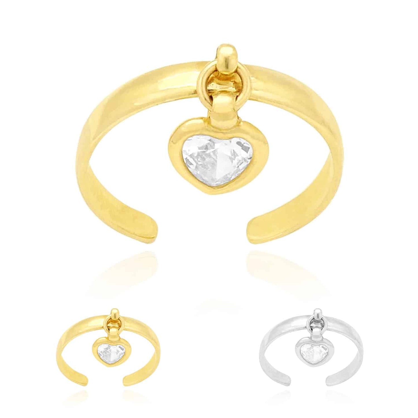 14k Gold Yellow & White Dangle Bezel Set Heart Shaped CZ Toe Ring